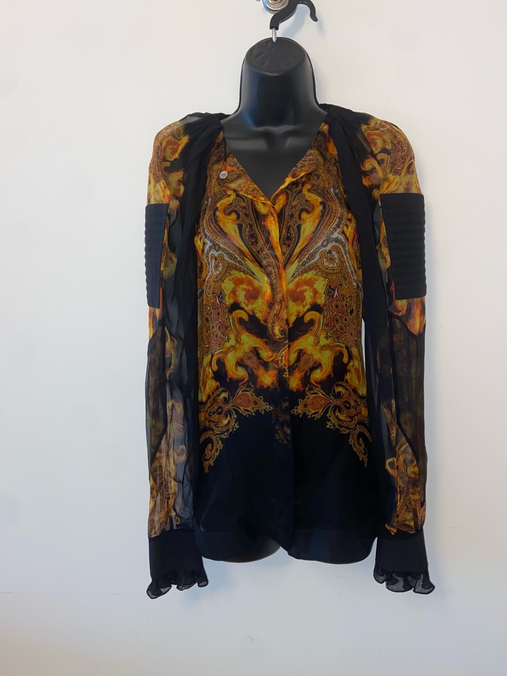 Givenchy Dragon Flame Baroque Print Silk Blouse
